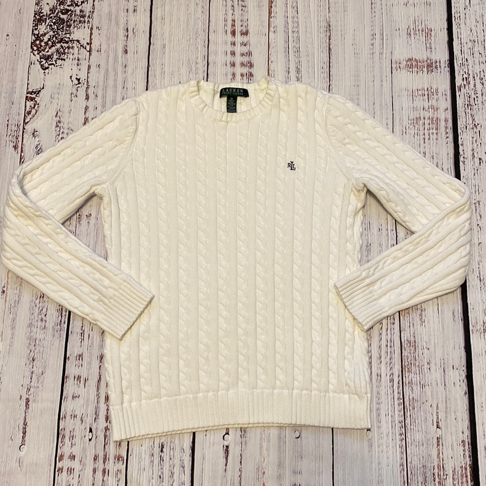Lauren Ralph Lauren White Cable Knit Sweater Medium